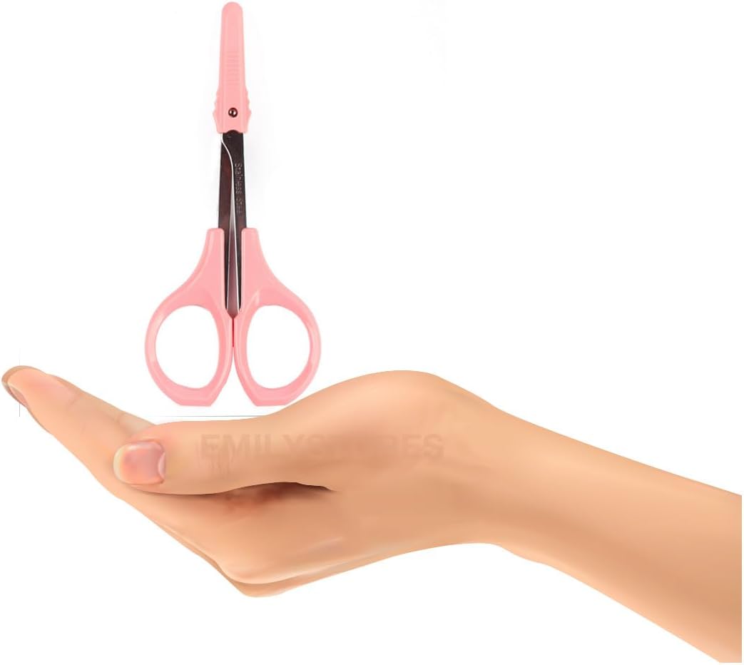 Eyebrow Grooming Scissors 4 Inches Curved Small Craft Lash Scissor for Eyebrow Eyelash Extensions Stainless Steel 1PC (Pink_Curved)