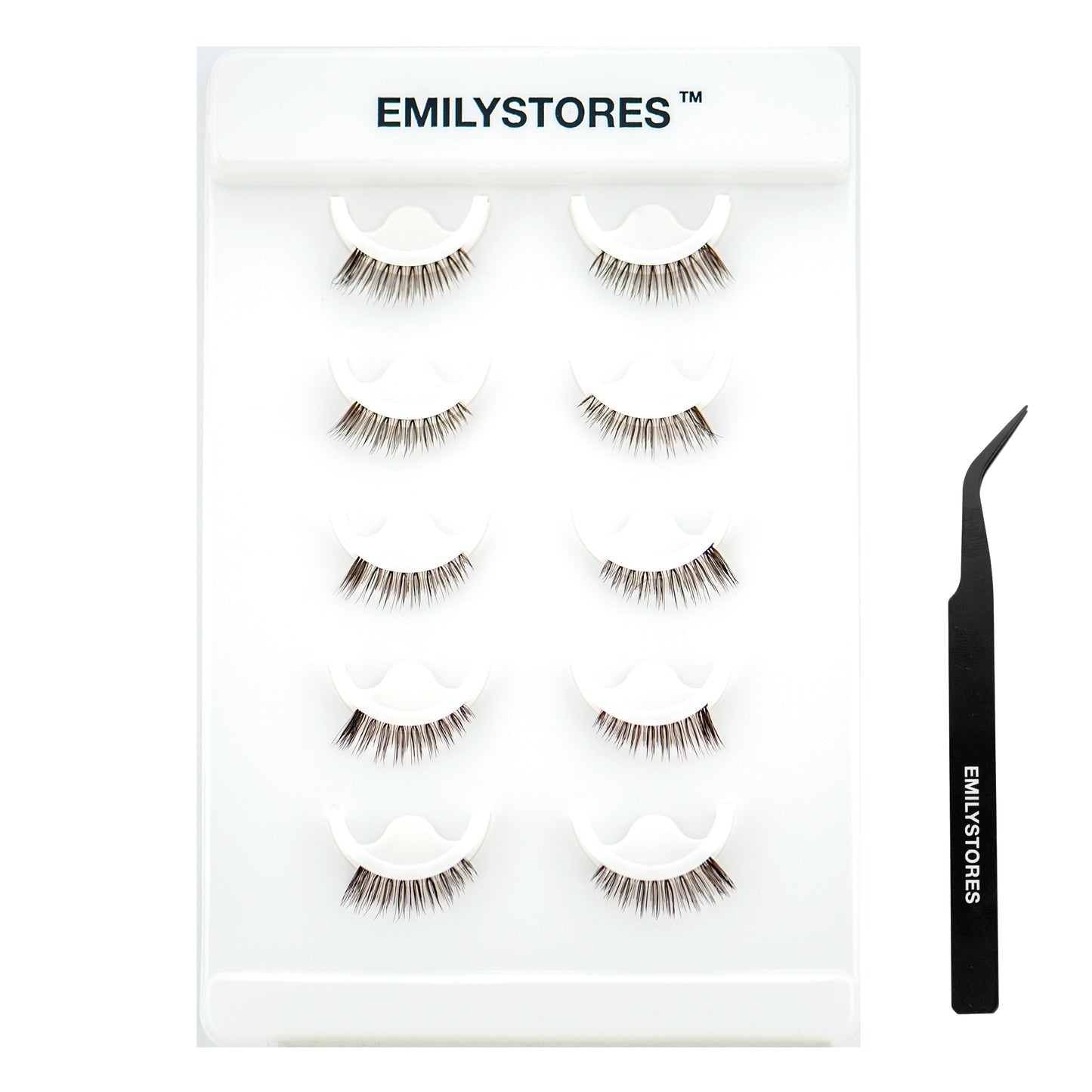 Brown Self Adhesive Eyelashes Stick Lashes Pre-Glued Natural Press on Lashes, Reusable, With Tweezer Applicator 5 Pairs (DLP07)