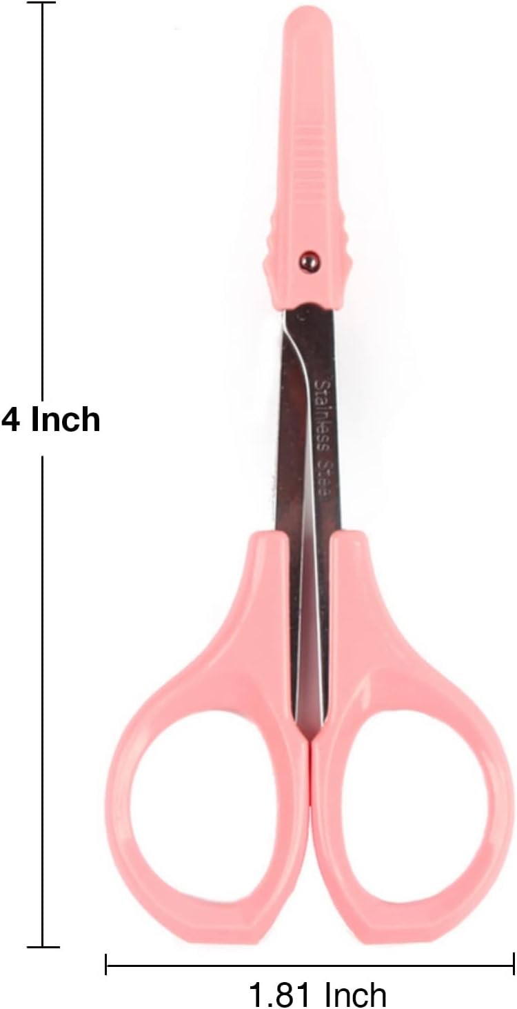 Eyebrow Grooming Scissors 4 Inches Curved Small Craft Lash Scissor for Eyebrow Eyelash Extensions Stainless Steel 1PC (Pink_Curved)