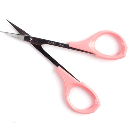 Eyebrow Grooming Scissors 4 Inches Curved Small Craft Lash Scissor for Eyebrow Eyelash Extensions Stainless Steel 1PC (Pink_Curved)