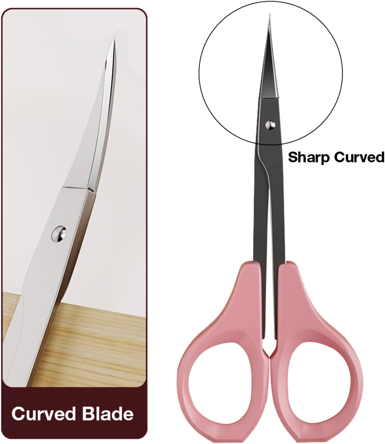 Eyebrow Grooming Scissors 4 Inches Curved Small Craft Lash Scissor for Eyebrow Eyelash Extensions Stainless Steel 1PC (Pink_Curved)