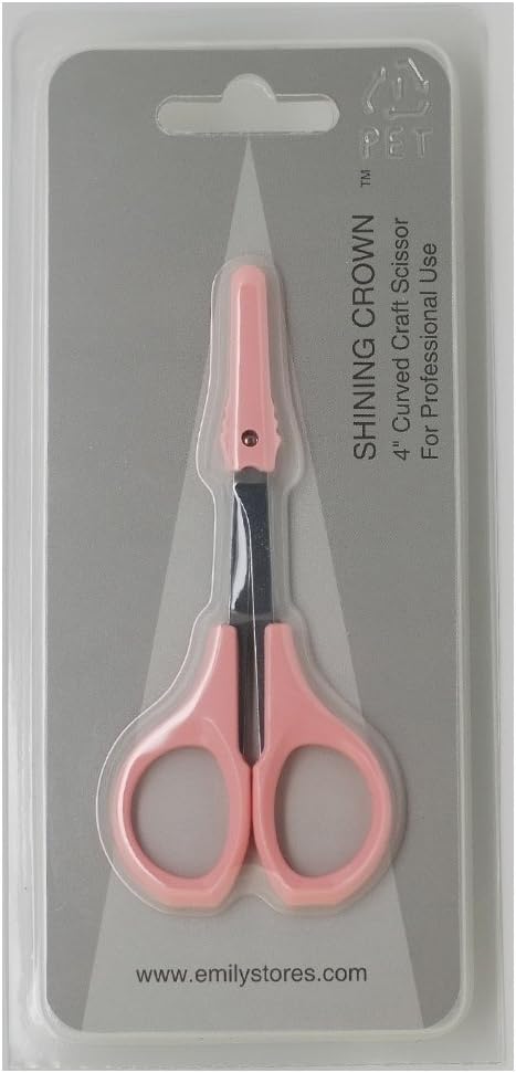 Eyebrow Grooming Scissors 4 Inches Curved Small Craft Lash Scissor for Eyebrow Eyelash Extensions Stainless Steel 1PC (Pink_Curved)