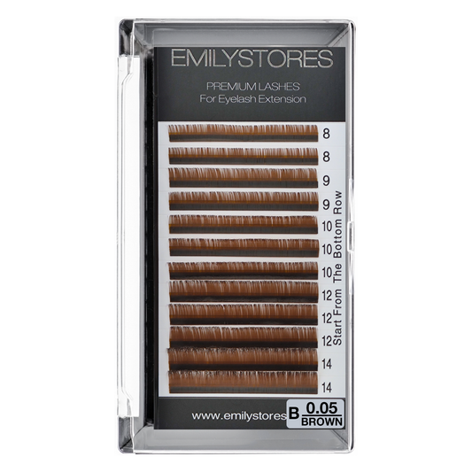 EMILYSTORES Brown Eyelash Extensions 0.05 / 0.07 / 0.10MM Lashes J B C D Curl 8-14MM Length Mix Size
