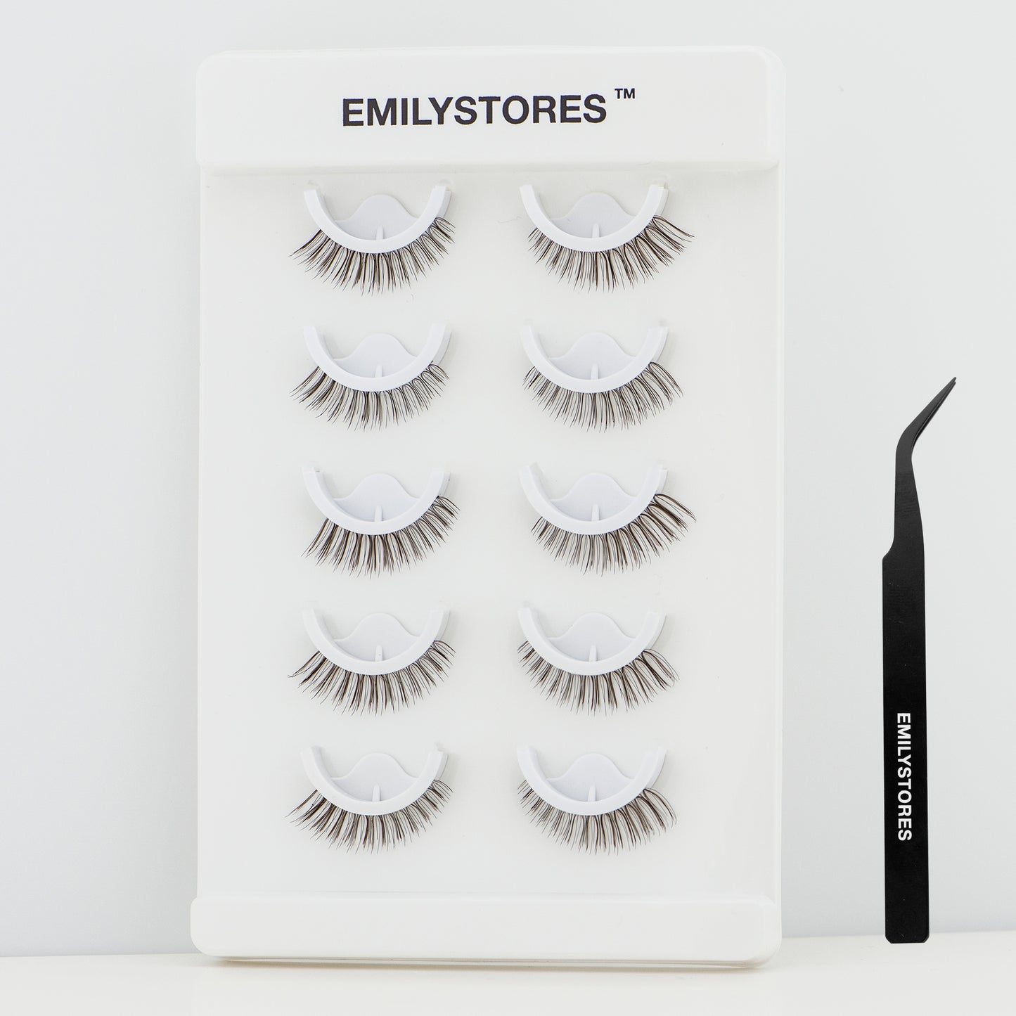 Brown Self Adhesive Eyelashes Stick Lashes Pre-Glued Natural Press on Lashes, Reusable, With Tweezer Applicator 5 Pairs (DLP07)